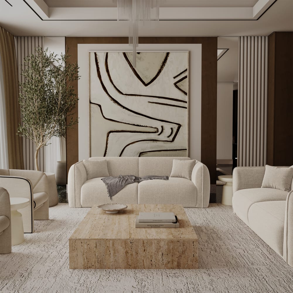 Canapé 3 places 3 places en tissu tramé toucher doux  beige