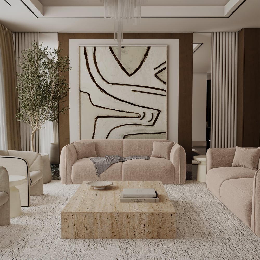 Canapé 3 places 3 places en tissu tramé toucher doux  taupe