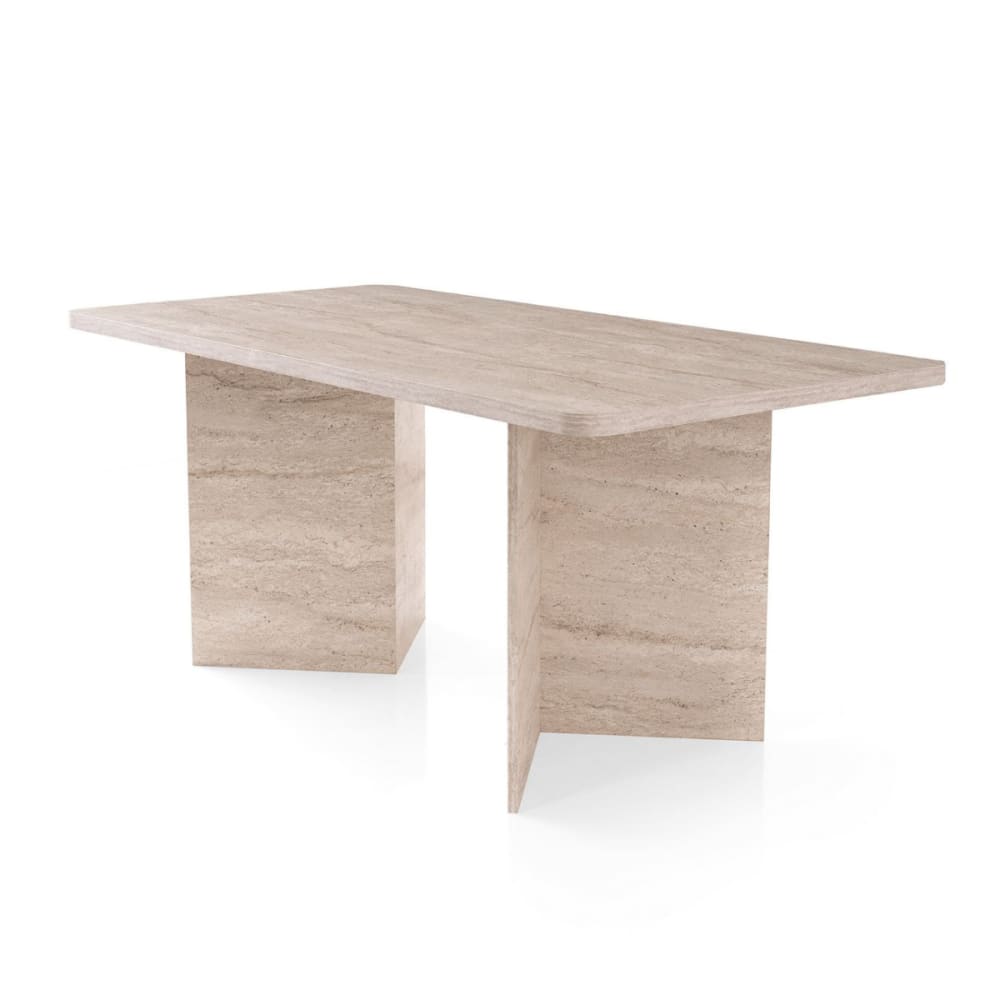 Table à manger avec plateau rectangulaire L180 cm - Effet Travertin