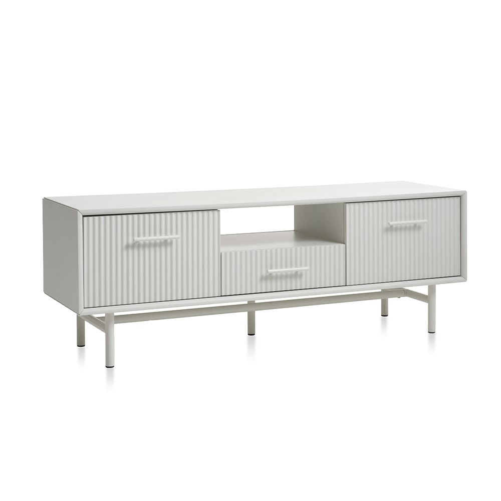 Meuble TV 2 portes 1 tiroir 1 niche 140 cm bois strié