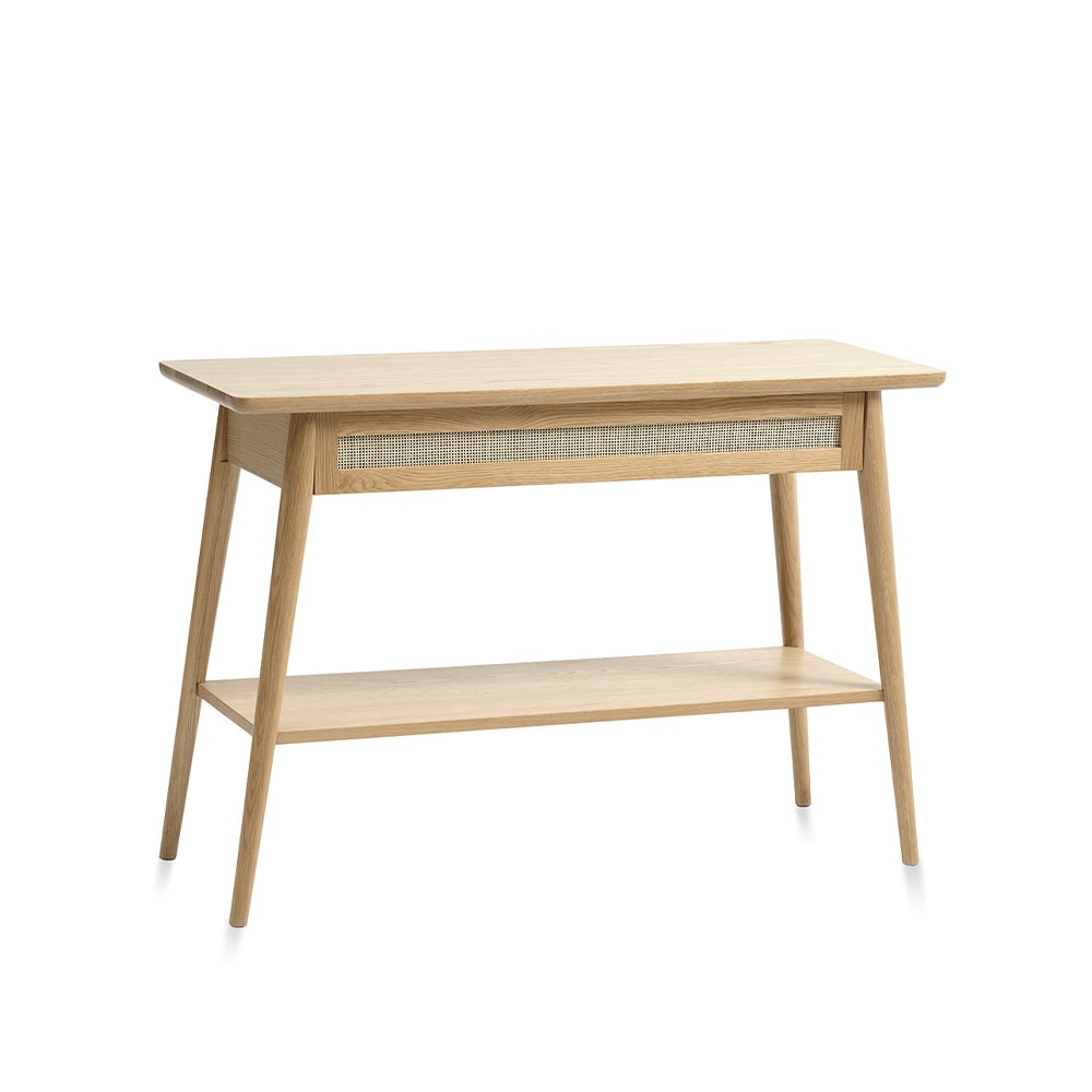 Console 2 plateaux 1 tiroir bois et rotin 110x75cm