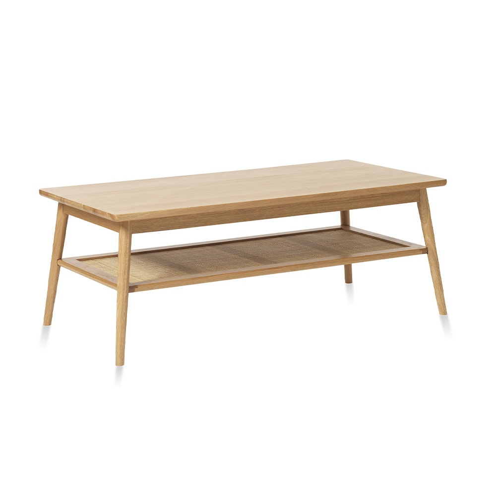 Table basse 2 plateaux 120 cm bois et rotin