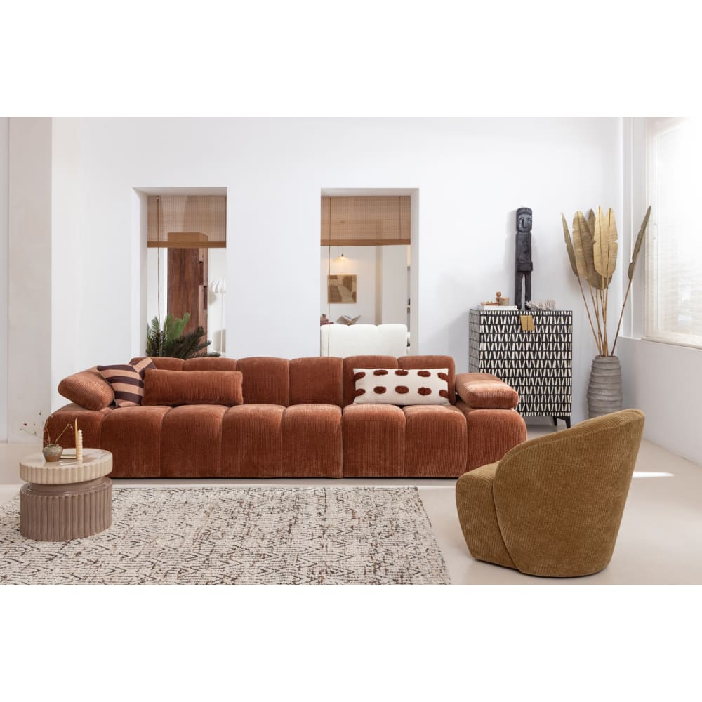 Fauteuil en velours côtelé jaune miel