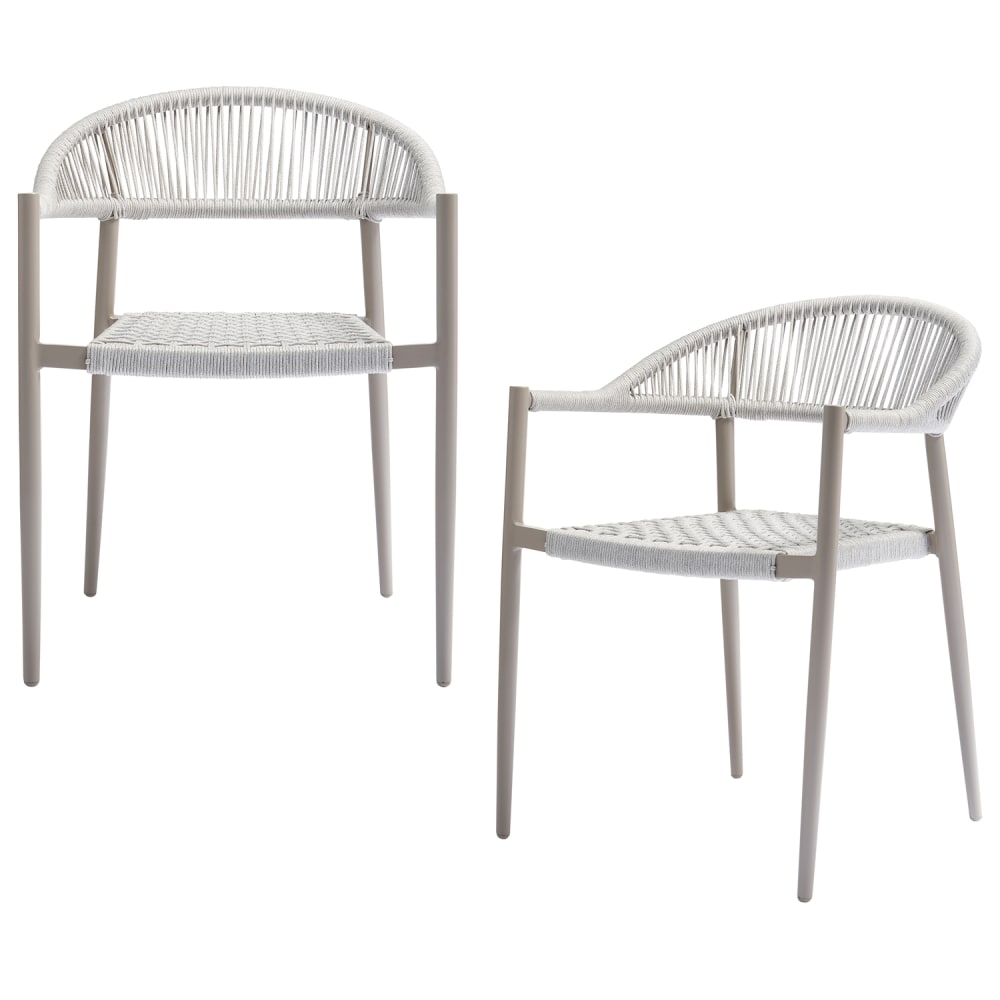 Lot de 2 chaises de jardin en corde et aluminium gris clair