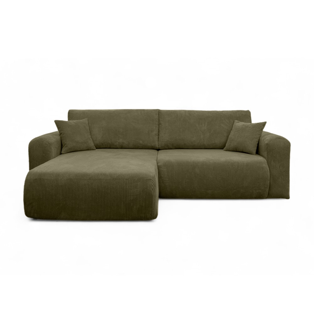 Canapé d'angle convertible 4 places en velours côtelé - Vert kaki