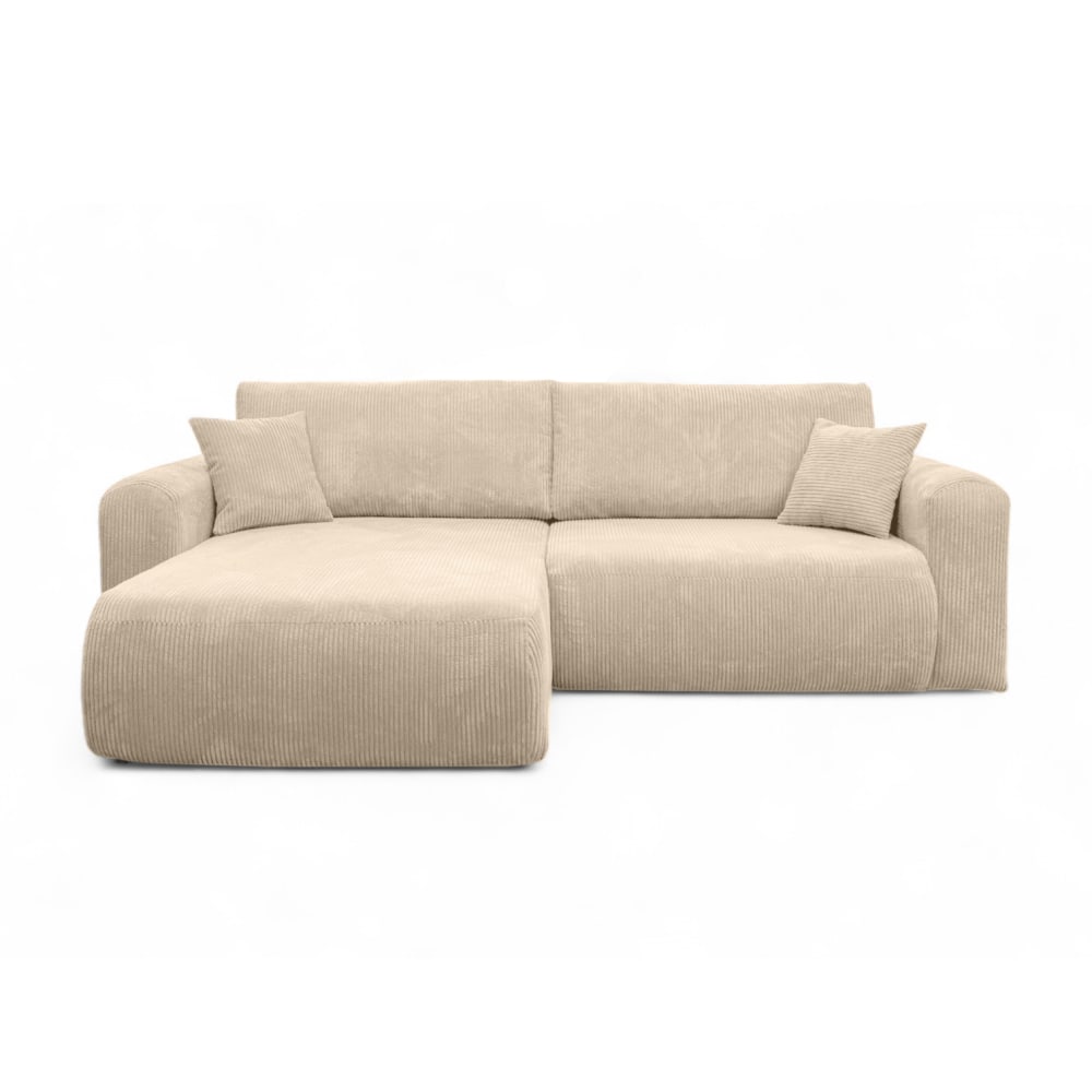 Canapé d'angle convertible 4 places en velours côtelé - Beige