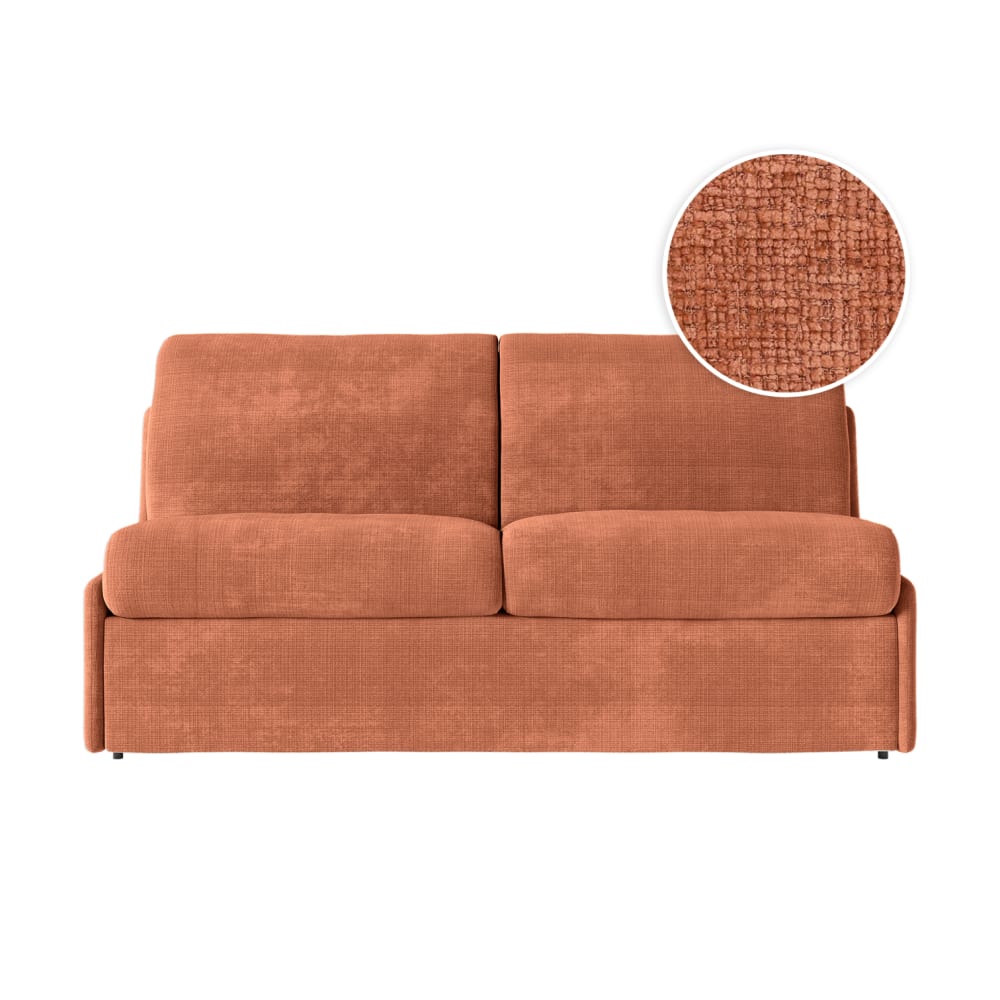 Canapé convertible couchage 140x190cm tissu terracotta matelas 13cm