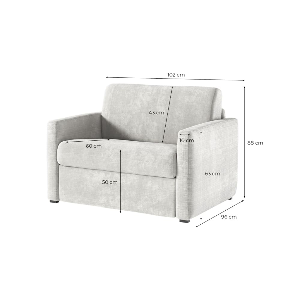 Fauteuil convertible couchage 70x190cm tissu taupe  matelas 13cm