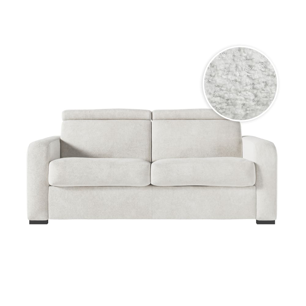 Canapé convertible couchage 160x190cm en tissu bouclette blanc