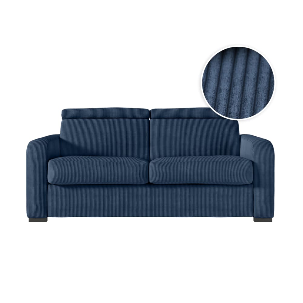 Canapé convertible couchage 160x190cm en velours côtelé bleu foncé