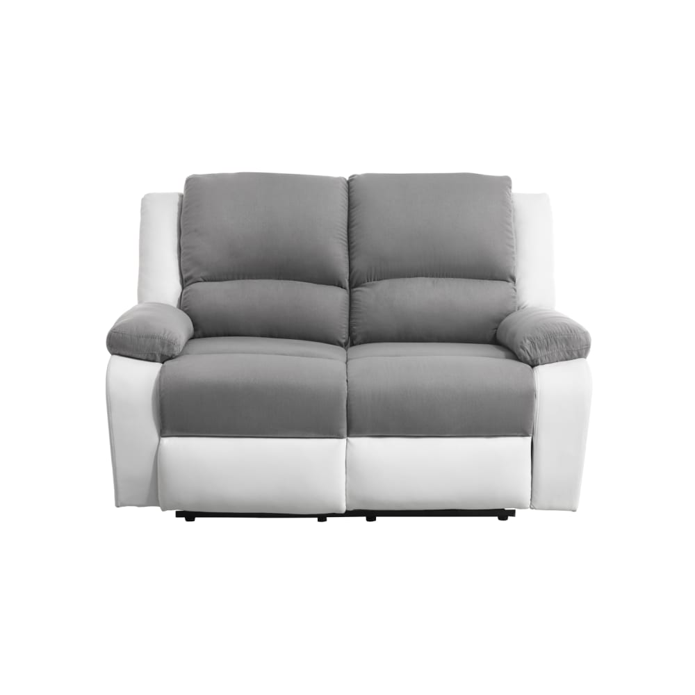 Canapé de relaxation électrique 2 places gris et PU blanc - VALIA