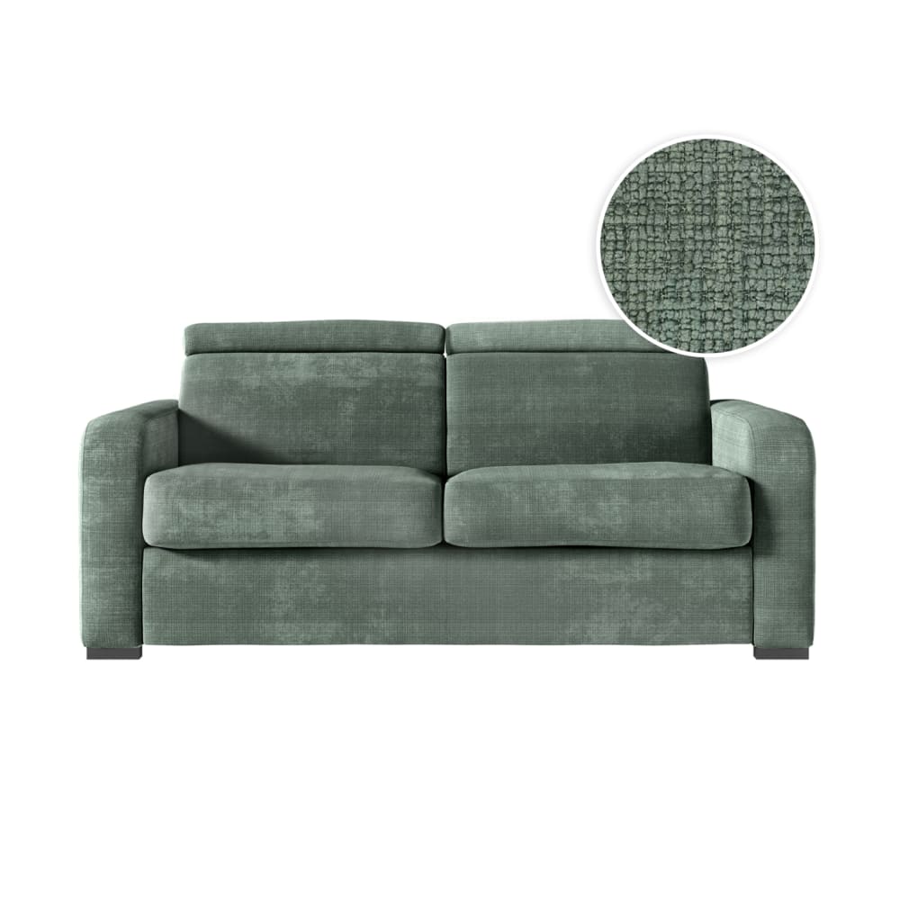 Canapé convertible couchage 160x190cm en tissu chenille vert