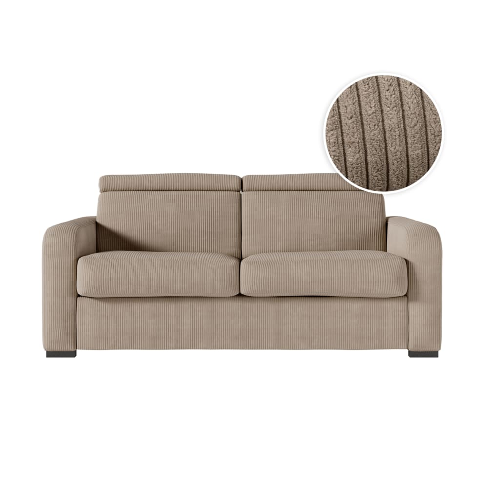Canapé convertible couchage 140x190cm en velours côtelé taupe
