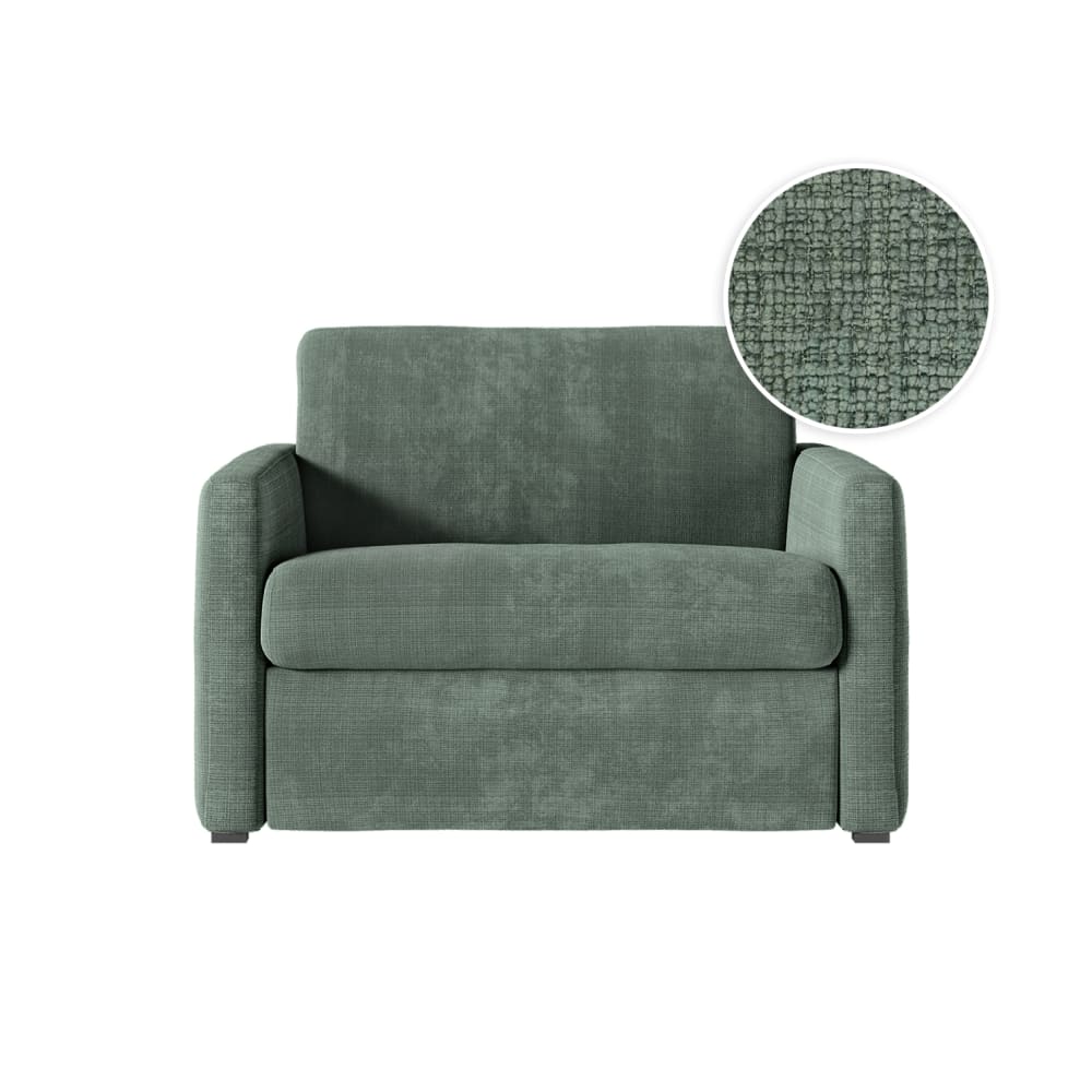 Fauteuil convertible couchage 70x190cm tissu vert matelas 13cm