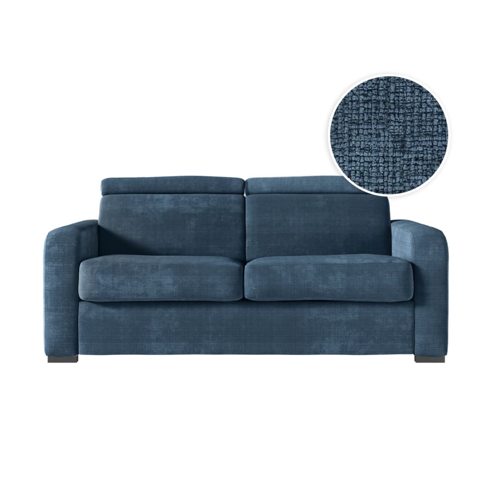 Canapé convertible couchage 160x190cm en tissu chenille bleu foncé