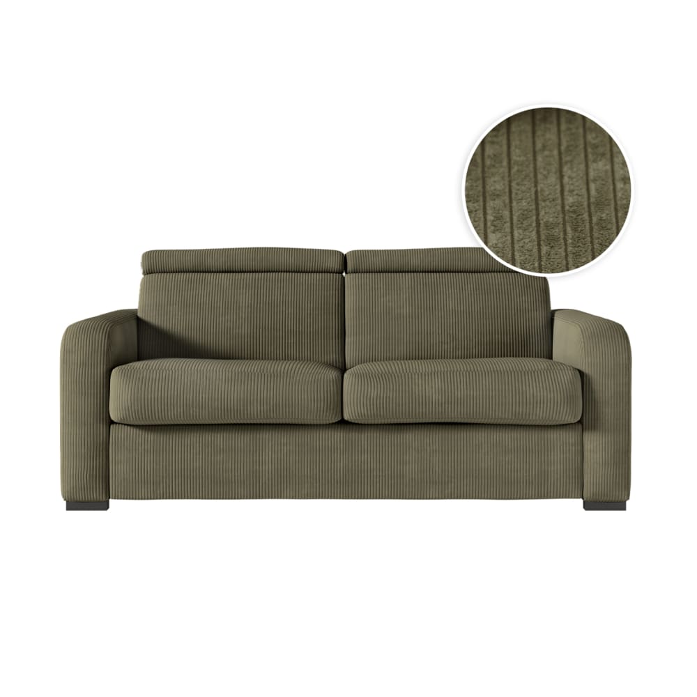 Canapé convertible couchage 140x190cm en velours côtelé vert kaki