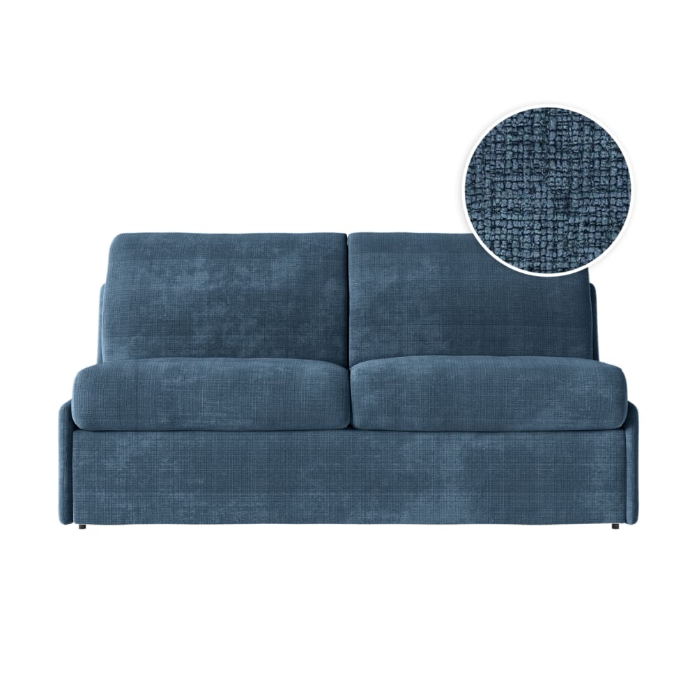 Canapé convertible couchage 140x190cm tissu bleu foncé matelas 13cm
