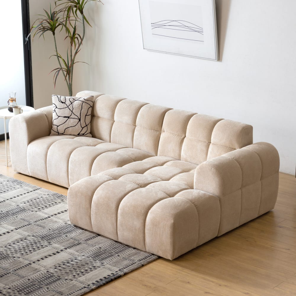 Canapé d'angle 3 places nuage en velours beige