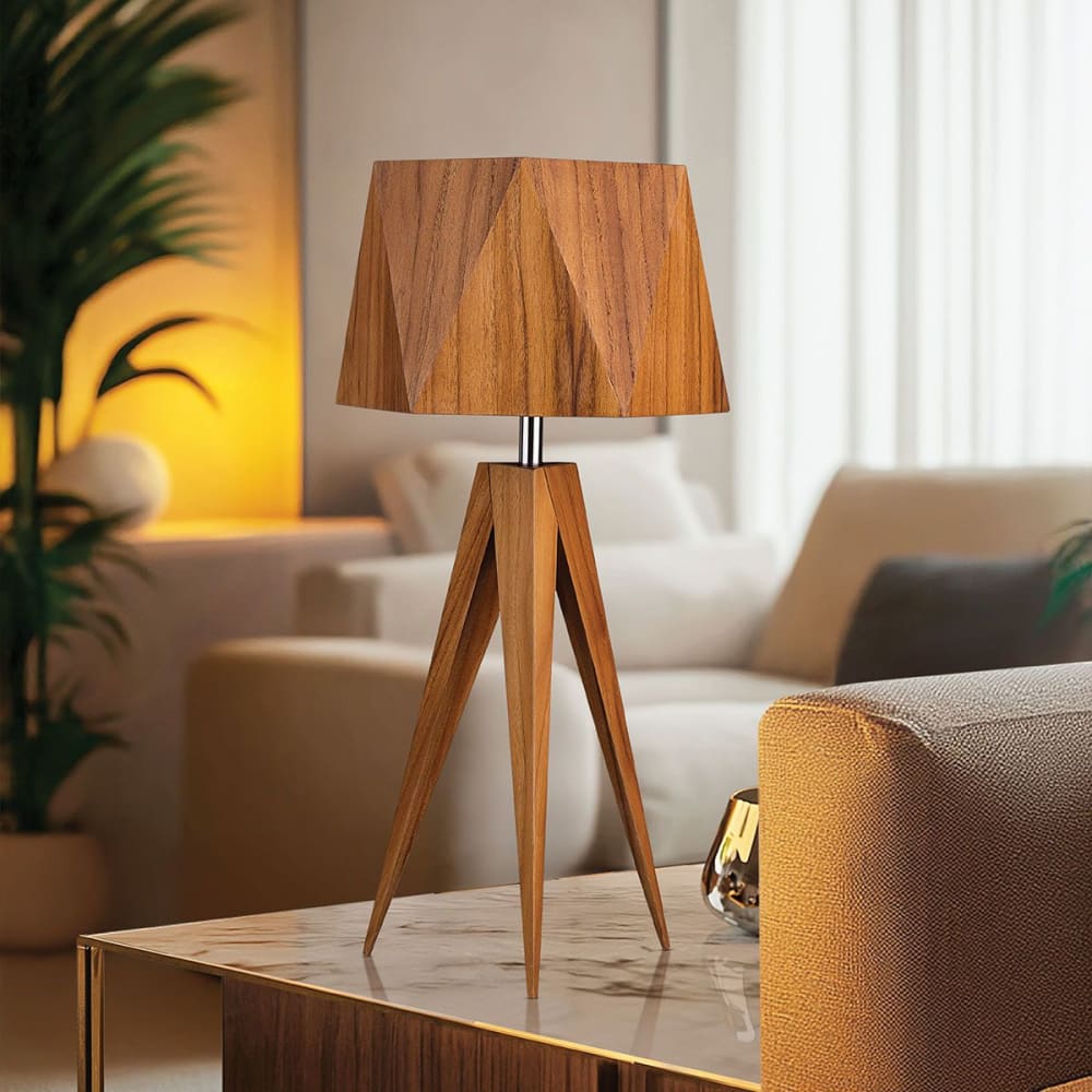 Lampe à poser Placage de bois naturel, Aluminium plaqué nickel — vue 3