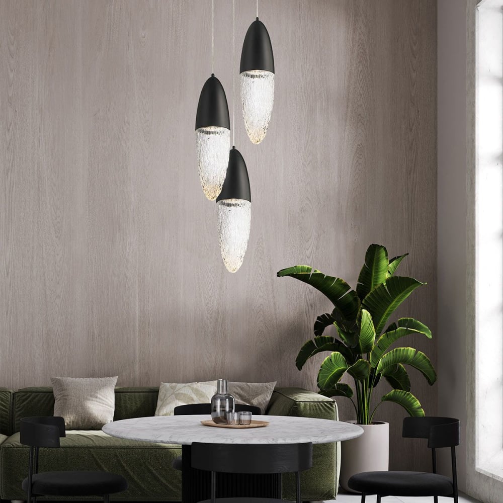 Suspension Acier, Verre Noir Mat — vue 3