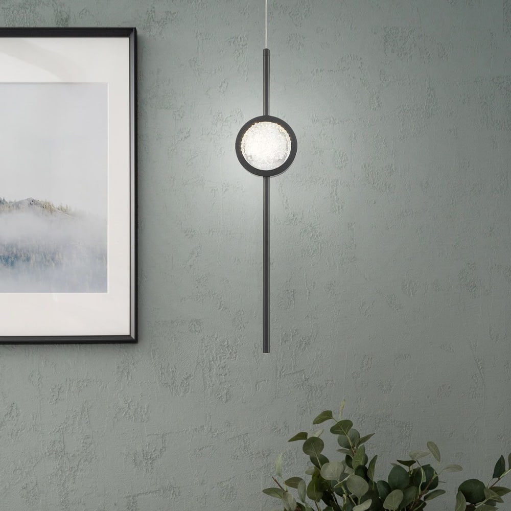 Suspension Aluminium Anodisé, Acier, Verre Bullé Transparent Noir Mat — vue 3