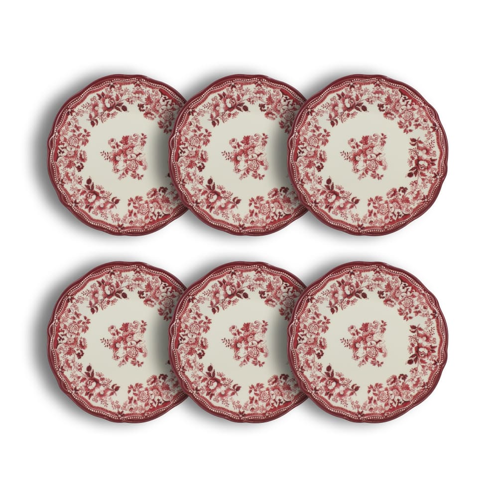 Lot de 6 assiettes plates fleuries en porcelaine rose 26cm
