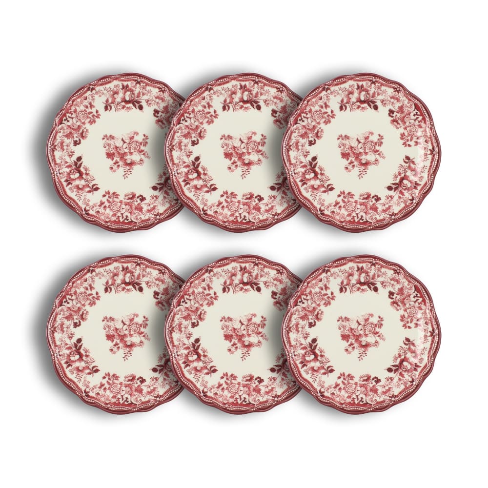 Lot de 6 assiettes à dessert fleuries en grès rose 20cm Lot de 6 assiettes à dessert fleuries en grès rose 20cm