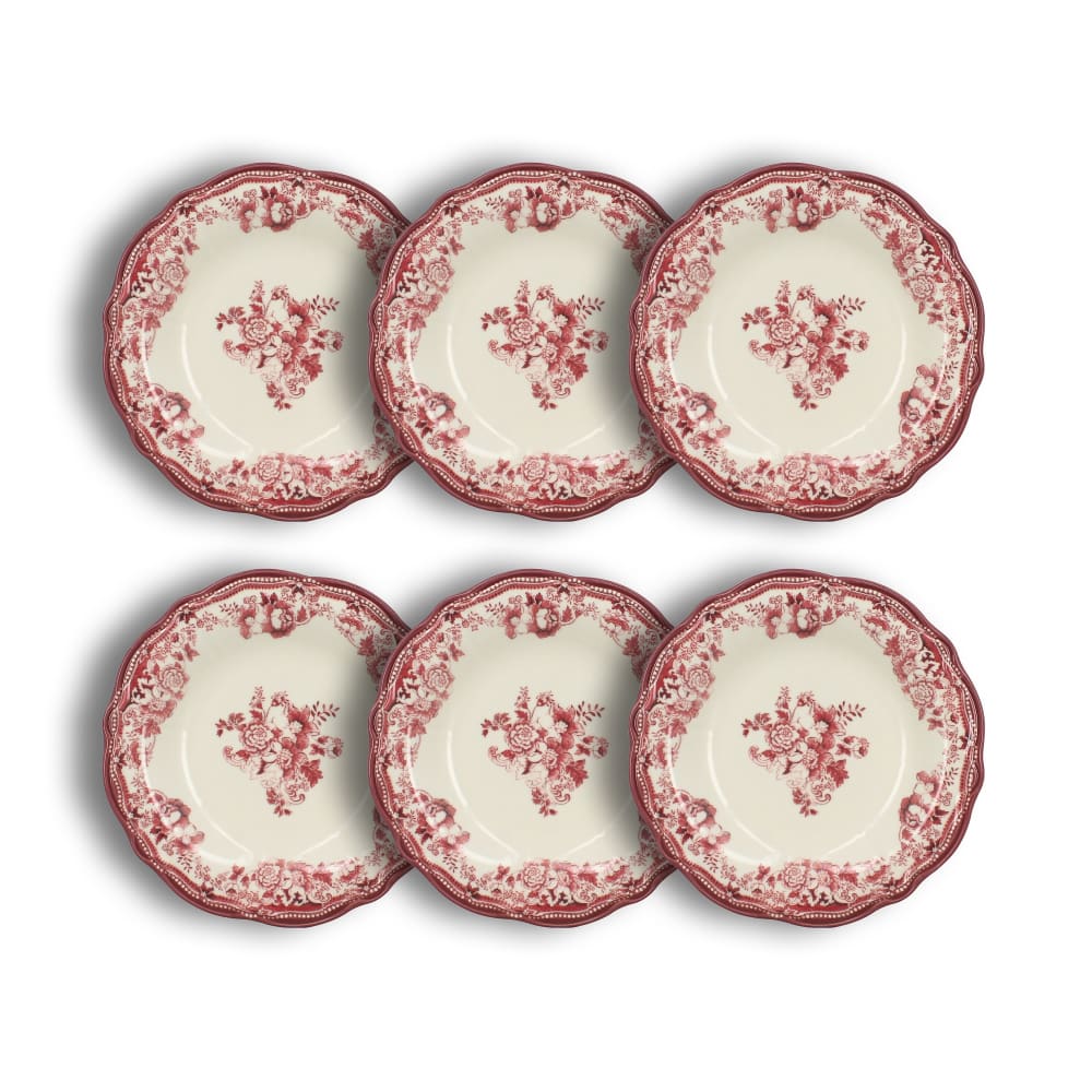 Lot de 6 assiettes creuses fleuries en grès rose 22cm