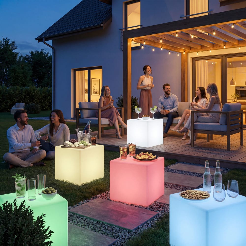 Lampe cube avec ampoule LED et télécommande 12W 43cm blanc