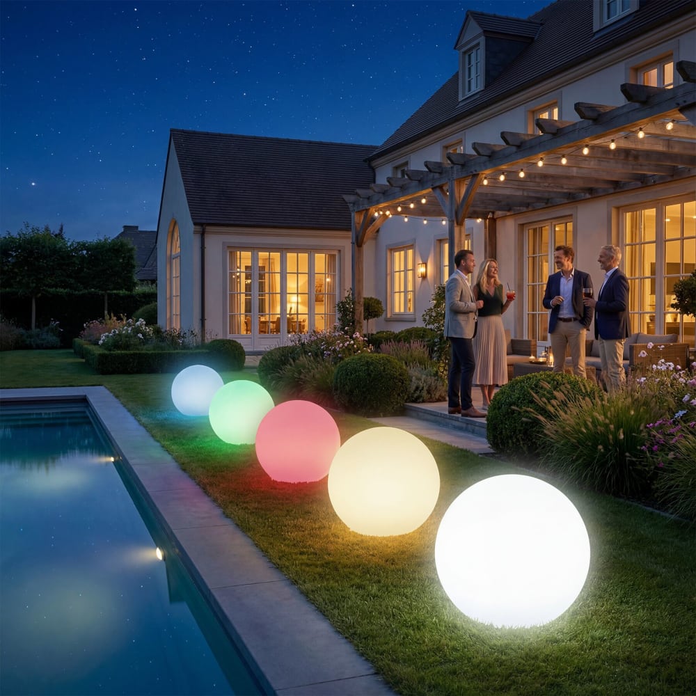 Lampe boule avec ampoule LED et télécommande 12W 50x50cm blanc
