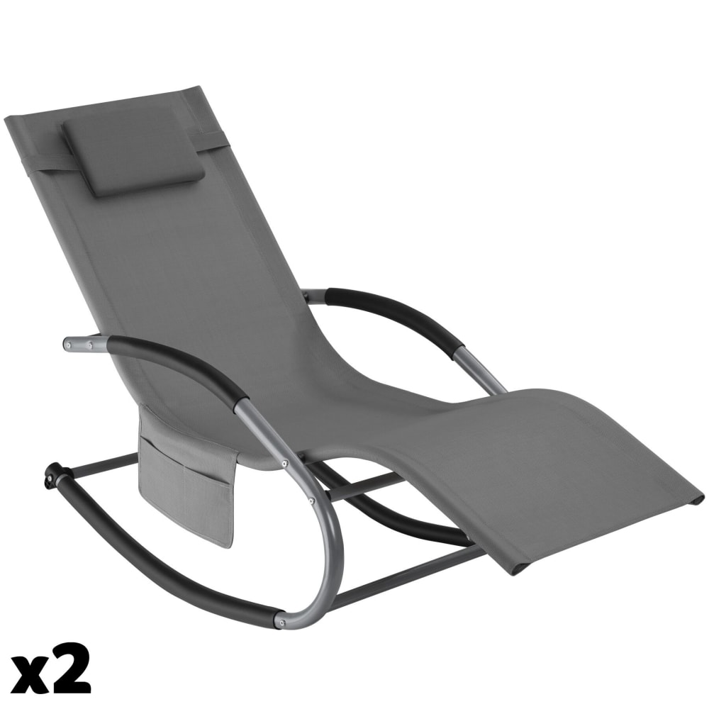 Lot de 2 transat, acier, imperméables, coussins, charge 150 kg, gris