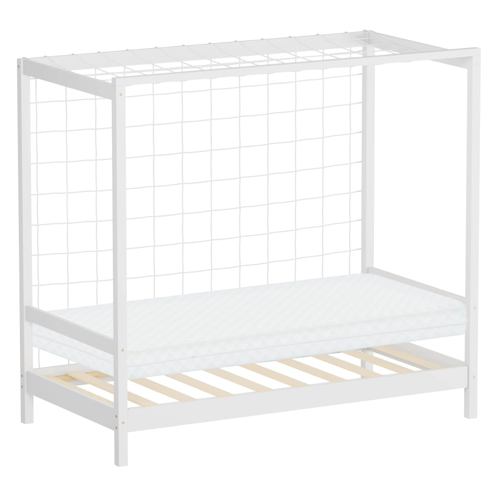 Lit enfant but de football 80x160 cm blanc avec matelas et sommier