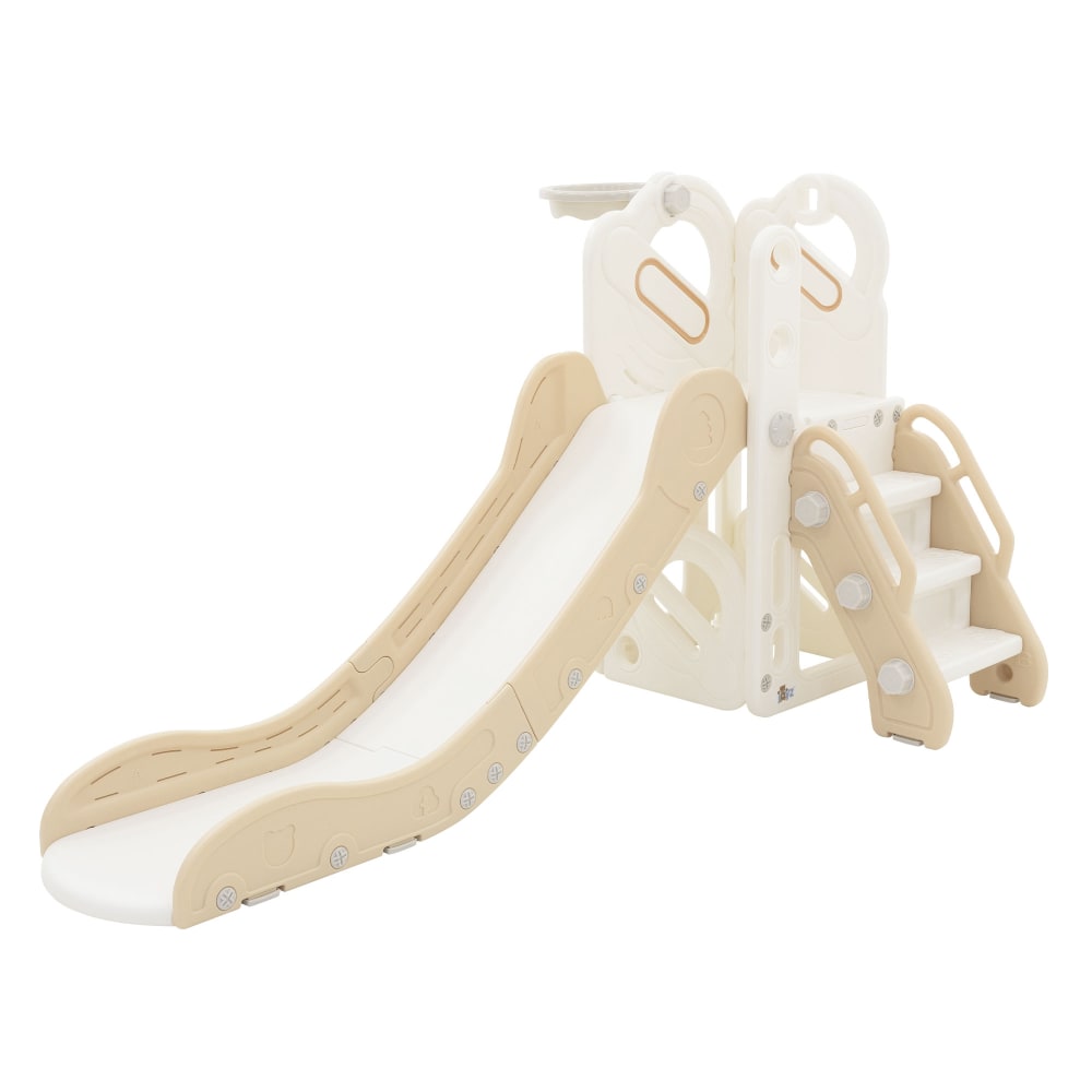 ECD Germany Kinderrutsche 3 in 1 mit Turm und Basketballkorb Weiß-Beige Kunststoff style classic chic Beige Pp - Polypropylen