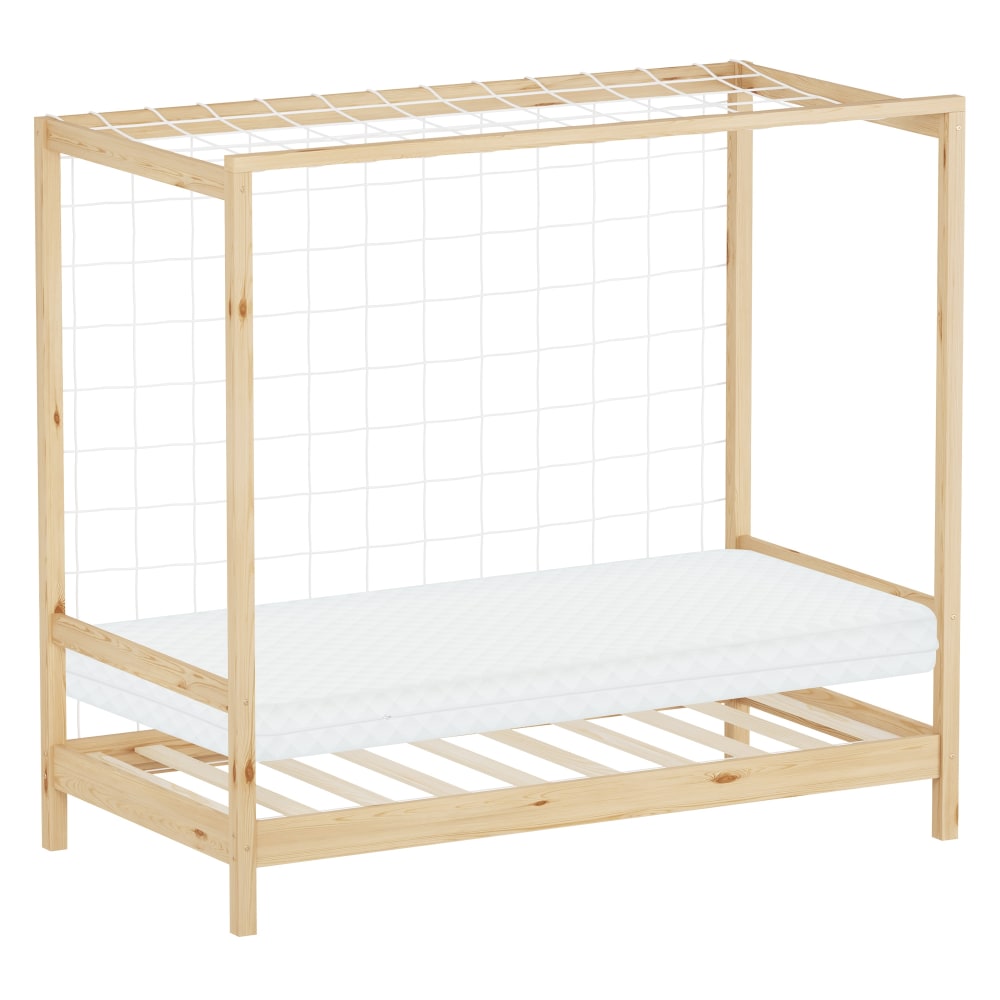 Lit enfant but de football 80x160 cm naturel avec matelas et sommier