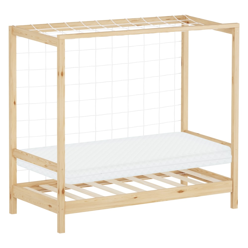 ML-Design Kinderbett Fußballtor 70 x 140 cm mit Matratze Natur Kiefernholz Beige Öko-Tex Zertifikat Baby
