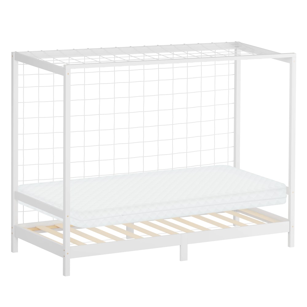 Lit enfant but de football 90x200 cm blanc avec matelas et sommier