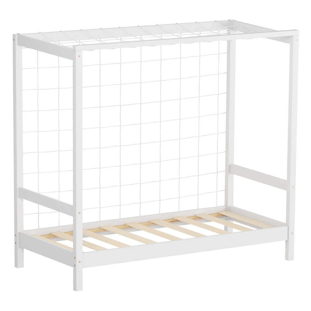 Lit enfant but de football 70x140 cm blanc bois avec sommier et filet