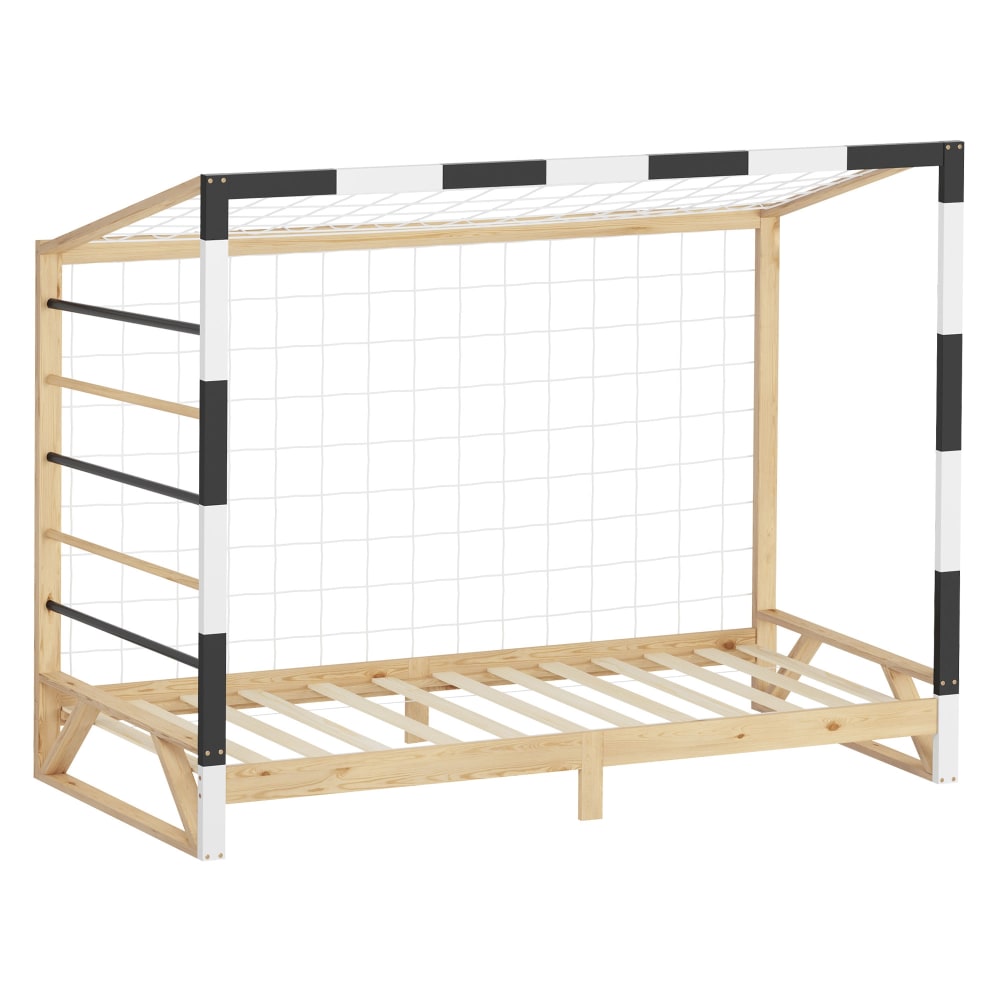 ML-Design Kinderbett Fußballtor 90x200 cm, Schwarz-Weiß, aus Kiefernholz Beige Baby