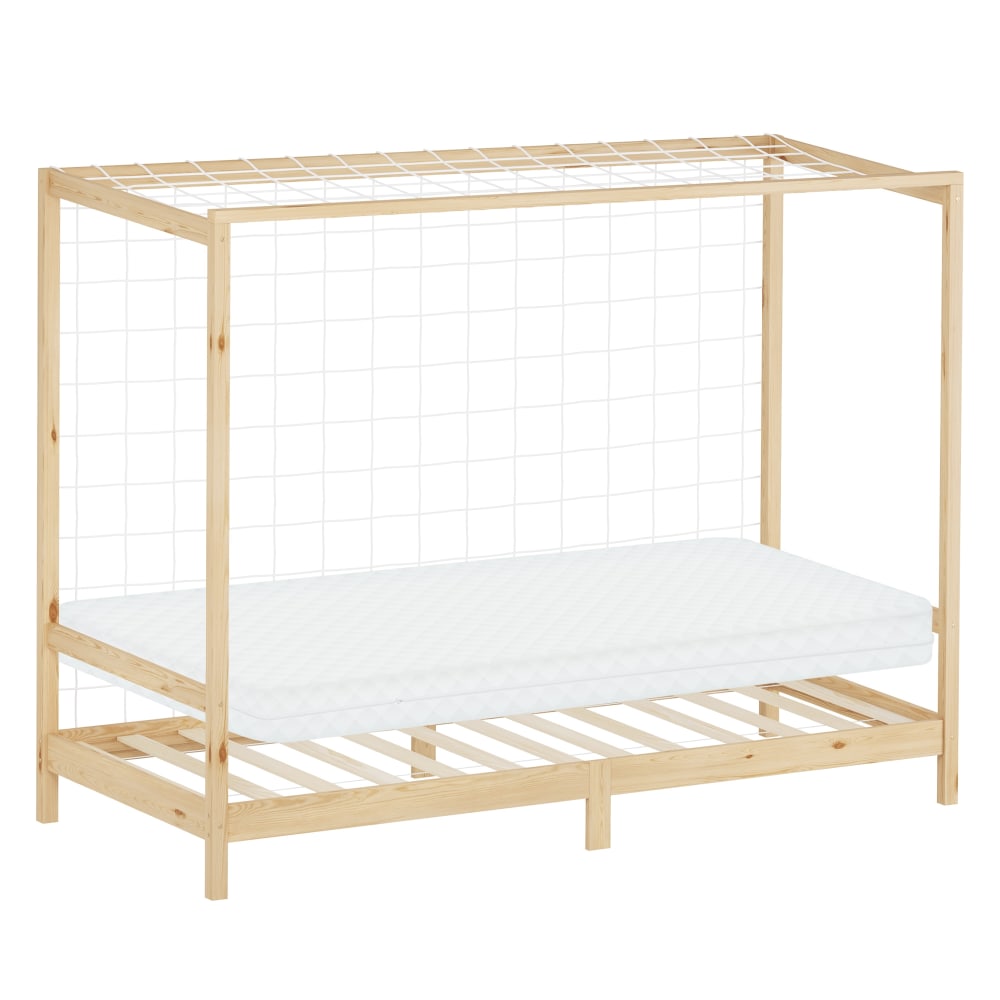 ML-Design Kinderbett Fußballtor 90x200 cm mit Matratze H:10 cm Natur Kiefernholz Beige Öko-Tex Zertifikat Baby