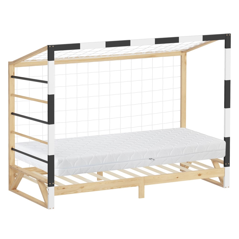 Lit enfant but de football 90x200 cm + matelas et échelle d'escalade