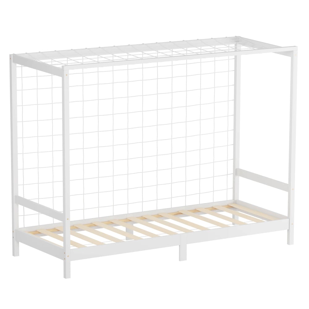 Lit enfant but de football 90x200 cm blanc bois avec sommier et filet