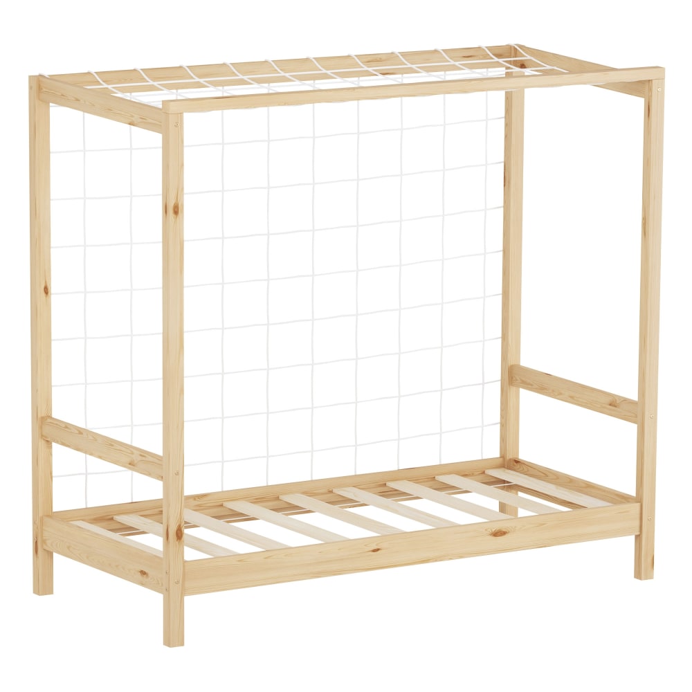 Lit enfant but de football 70x140 cm naturel bois + sommier et filet