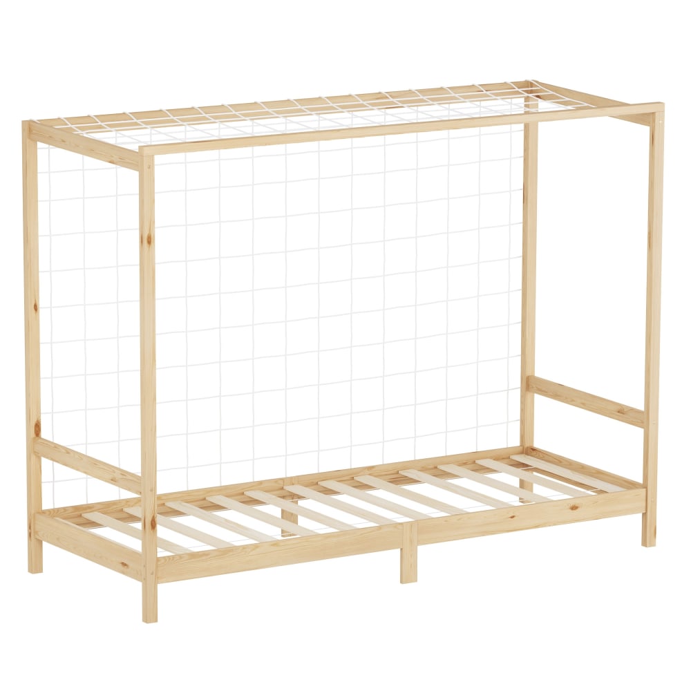 Lit enfant but de football 90x200 cm naturel bois + sommier et filet