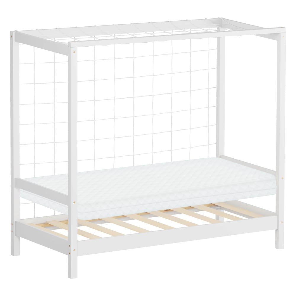 Lit enfant but de football 70x140 cm blanc avec matelas et sommier