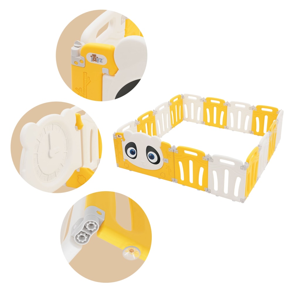 Laufstall Baby faltbar 160×160 cm, Panda-Design, Weiß-Gelb,