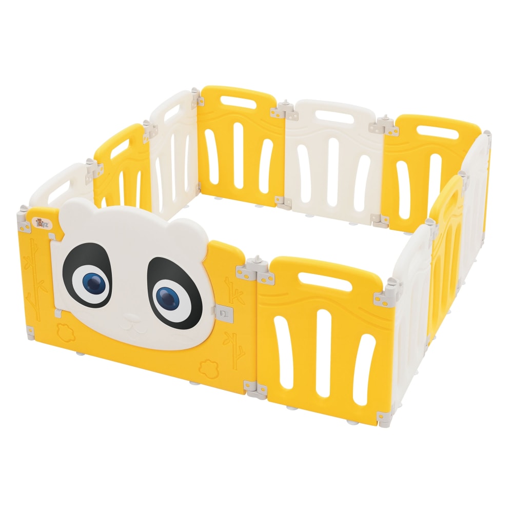 ECD Germany Laufstall Baby faltbar 120×120 cm, Panda-Design, Weiß-Gelb, Kunststoff GELB PP - POLYPROPYLEN Baby