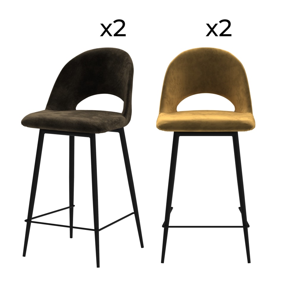 Maison Pavane 4er-Set Barhocker für Kücheninsel aus grünem und gelbem Samt, 65 cm style classic chic - Samt