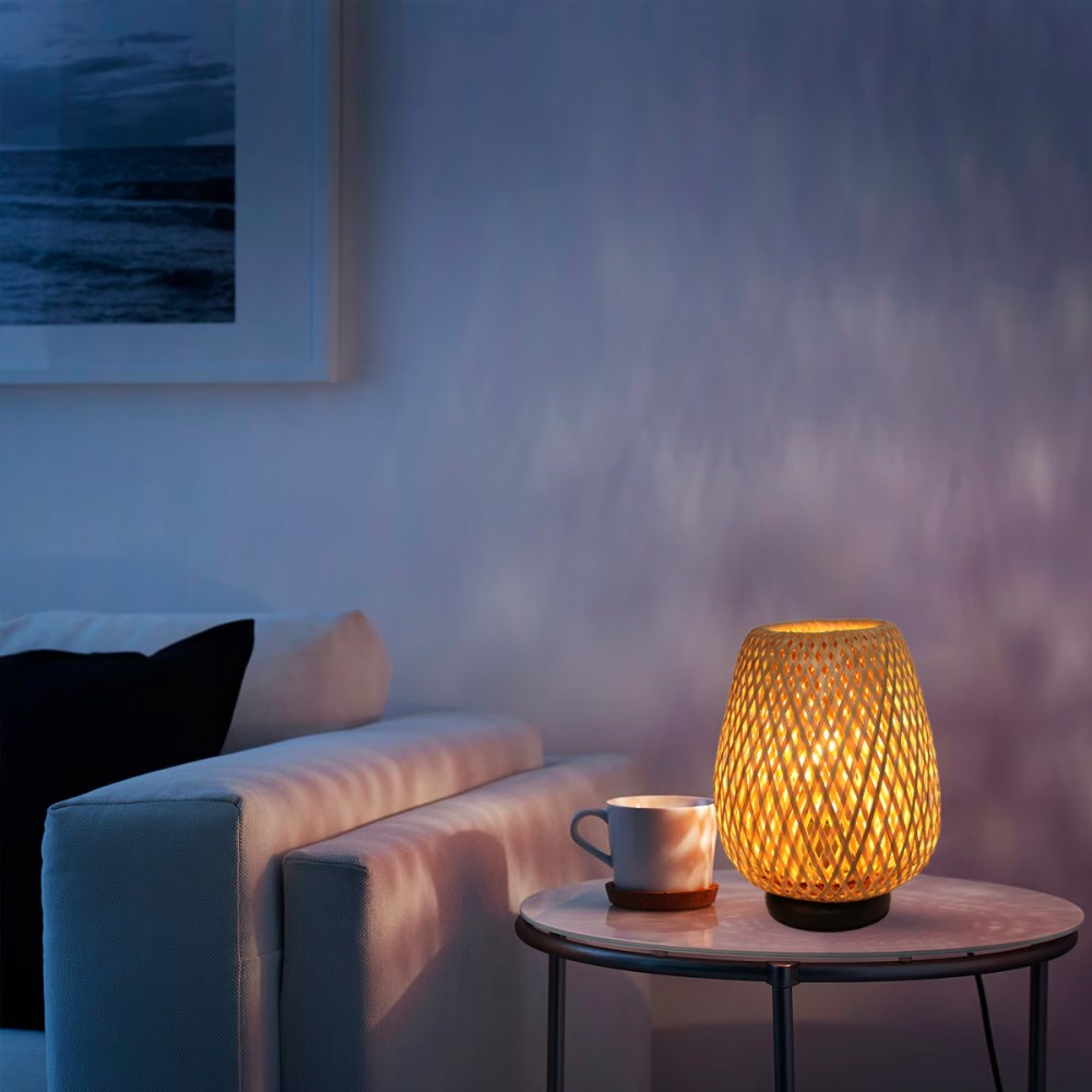 Lampe de table en osier et bambou, E27, avec interrupteur câble — vue 3