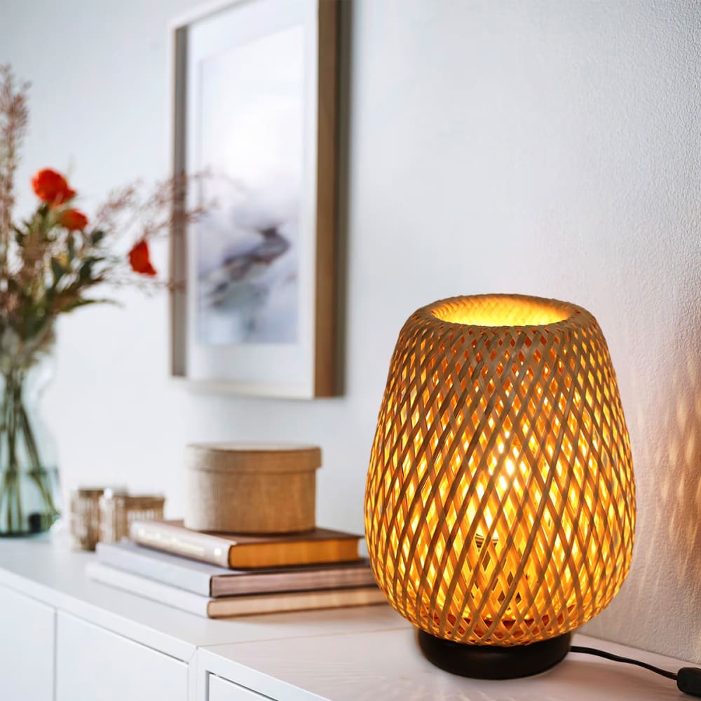 Lampe de table en osier et bambou, E27, avec interrupteur câble — vue 4