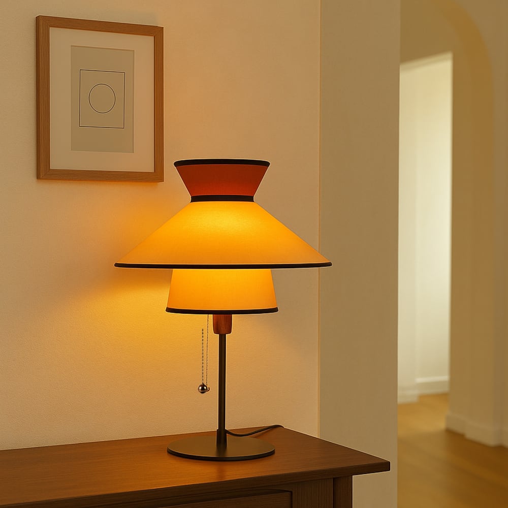 Lampe de table rétro française Ø40 cm, E27, abat-jour textile — vue 3